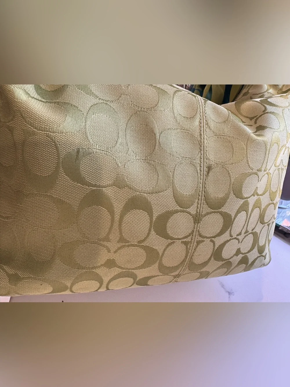 Coach Signature Lime Green Penelope Hobo Jacquard Bag + Scarf & cherries 🍒